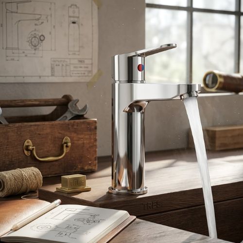 TRES polished chrome single-lever basin mixer, a sleek chrome bathroom mixer for luxury home renovations, set for sale in Nigeria by Neatflow Solution.