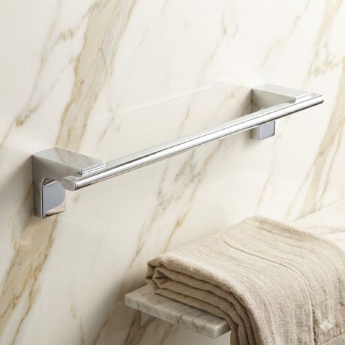 Polished ELETECH 800mm chrome towel bar featuring a minimalist architectural design, wall-mounted against a premium marble background for a luxurious Nigerian bathroom aesthetic.