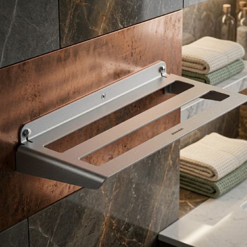 Sleek 600mm aluminum steel towel rack by Neatflow Solution, wall-mounted in a modern marble bathroom.