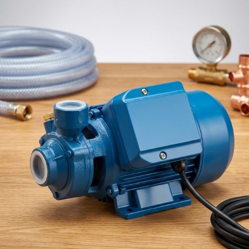 High-quality submersible and surface water pumping machines displayed for sale by a supplier in Lagos.