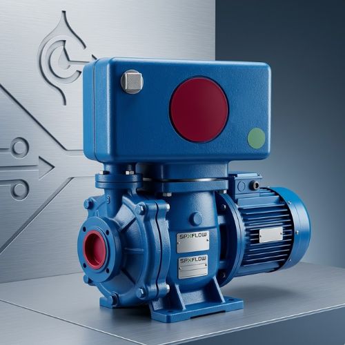 A high-performance blue Lowara self-priming water pump with a 7kW motor and integrated red component, displayed against a minimalist brushed-metal studio background.