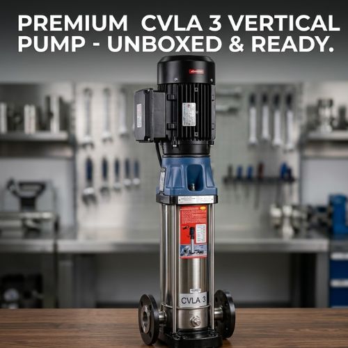 CVLA 3 vertical multistage centrifugal pump for RO systems, showcased in a professional industrial workshop setting.