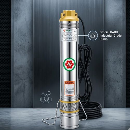 DABU 1HP stainless steel submersible water pump, a professional industrial-grade borehole solution distributed by Neatflow Solutions in Lagos, Nigeria.