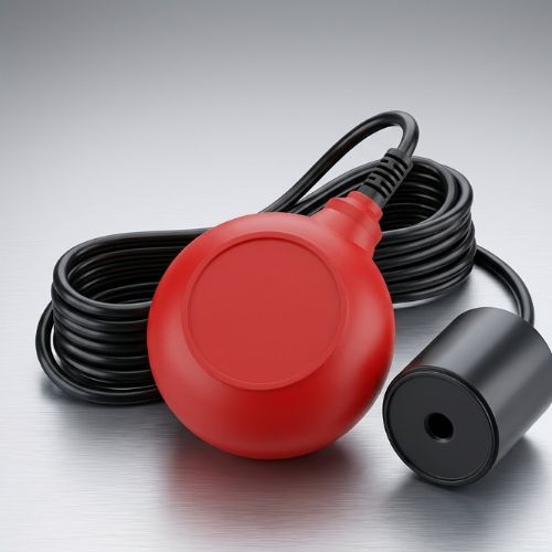 Red automatic water level float switch, industrial-grade liquid controller for pumps, distributed by Neatflow Solutions in Lagos, Nigeria.