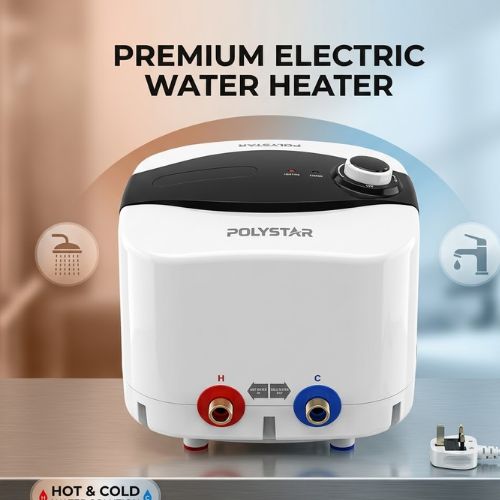 Polystar 15L Radiant Bath Companion electric water heater in a clean, minimalist setting.