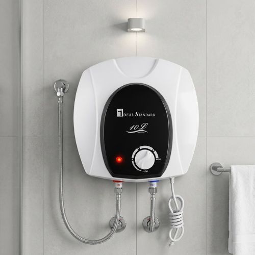 Wall-mounted Ideal Standard 10L electric water heater with a polished, compact design for modern bathrooms.