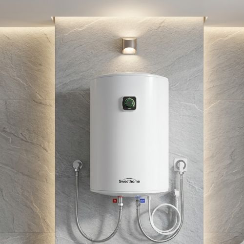 Wall-mounted Sweethome 300L electric water heater featuring a durable white finish and temperature control, ideal for high-capacity hot water needs.