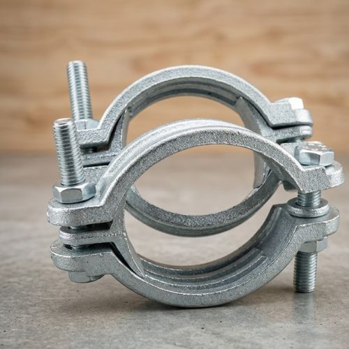 A set of two durable, zinc-plated 3-inch industrial metal pipe clamps/jubilee clips, displayed on a clean surface in a professional setting.